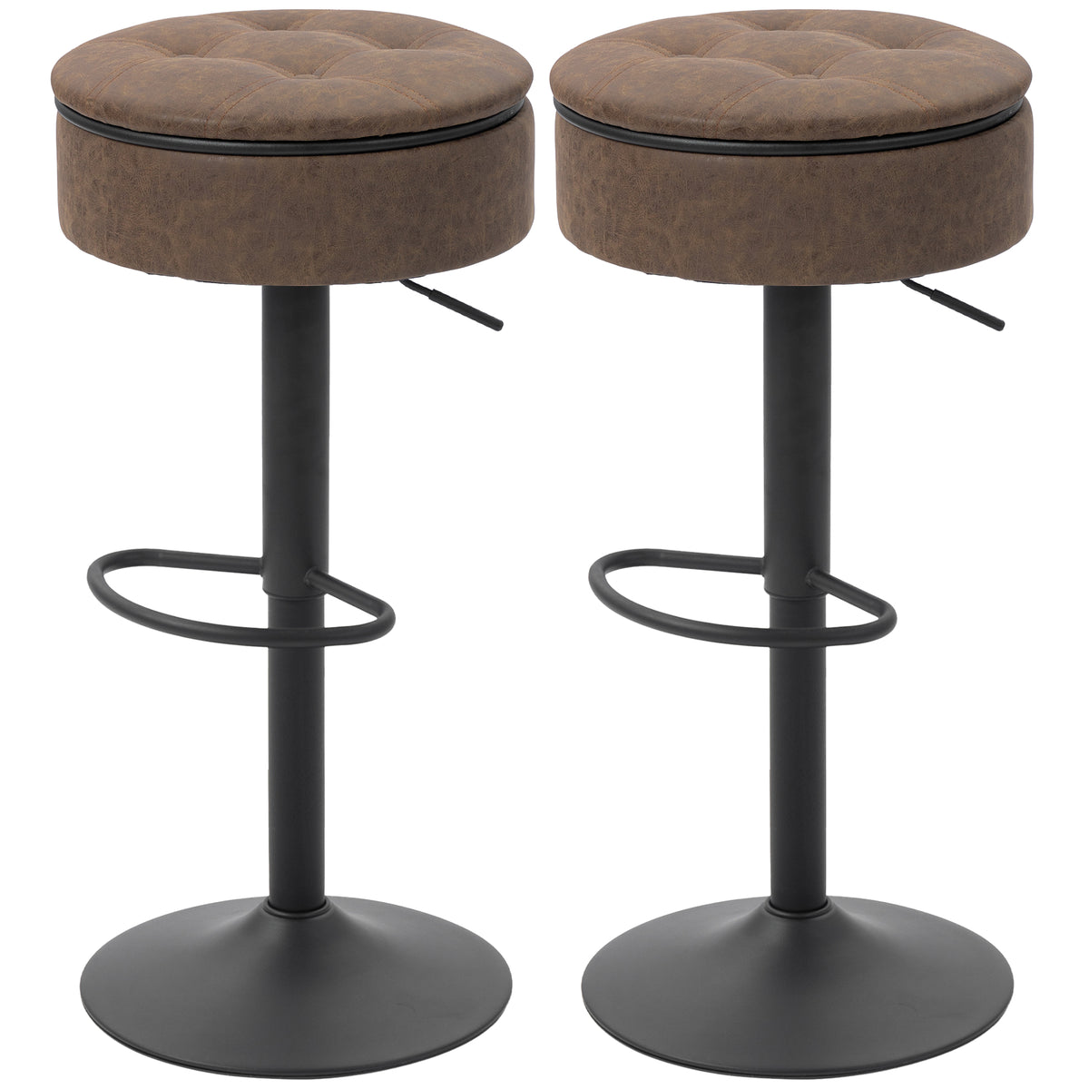 Set of 2 Bar Stools with Storage Swivel