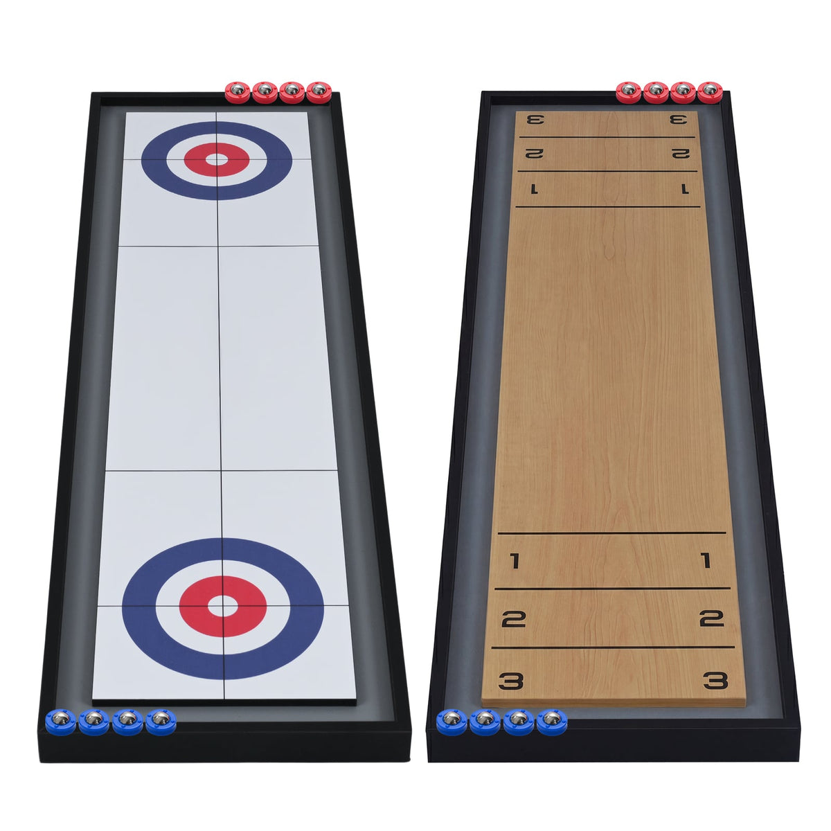 Jeu de table 2-en-1 curling et shuffleboard portable