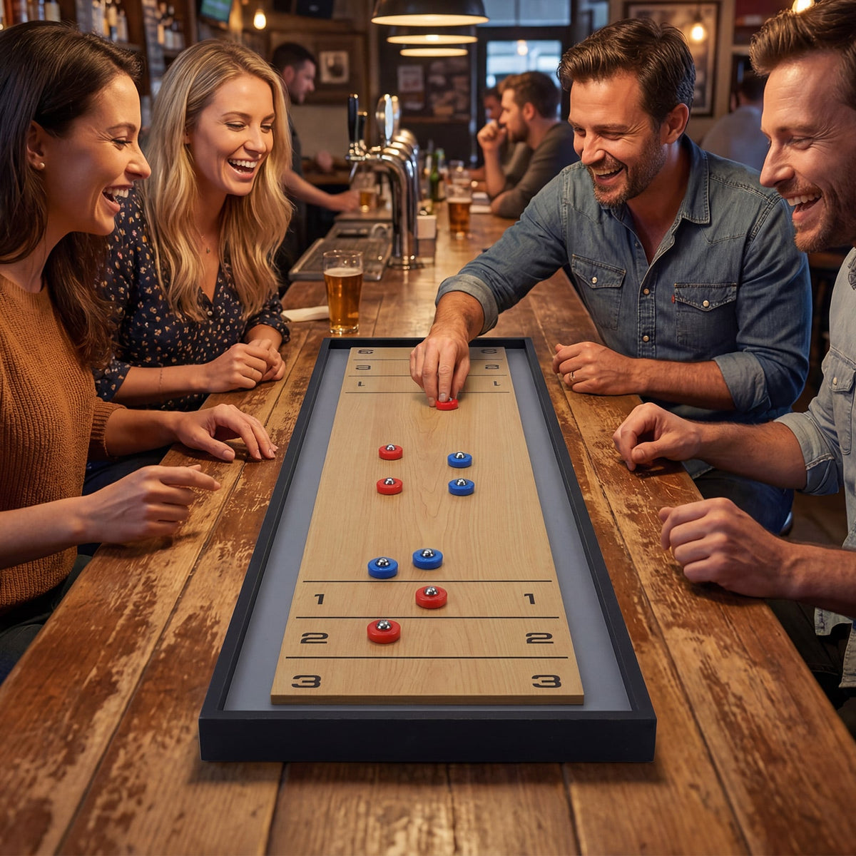 Jeu de table 2-en-1 curling et shuffleboard portable