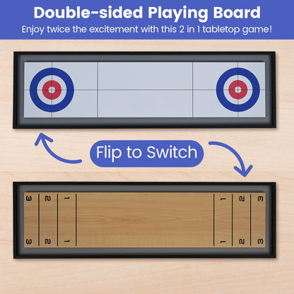 Jeu de table 2-en-1 curling et shuffleboard portable