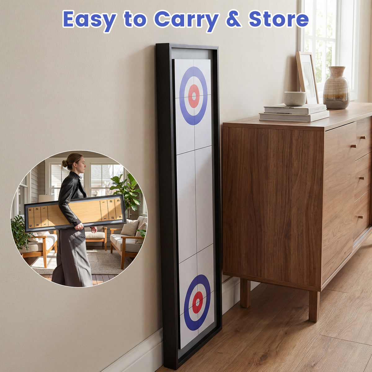 Jeu de table 2-en-1 curling et shuffleboard portable