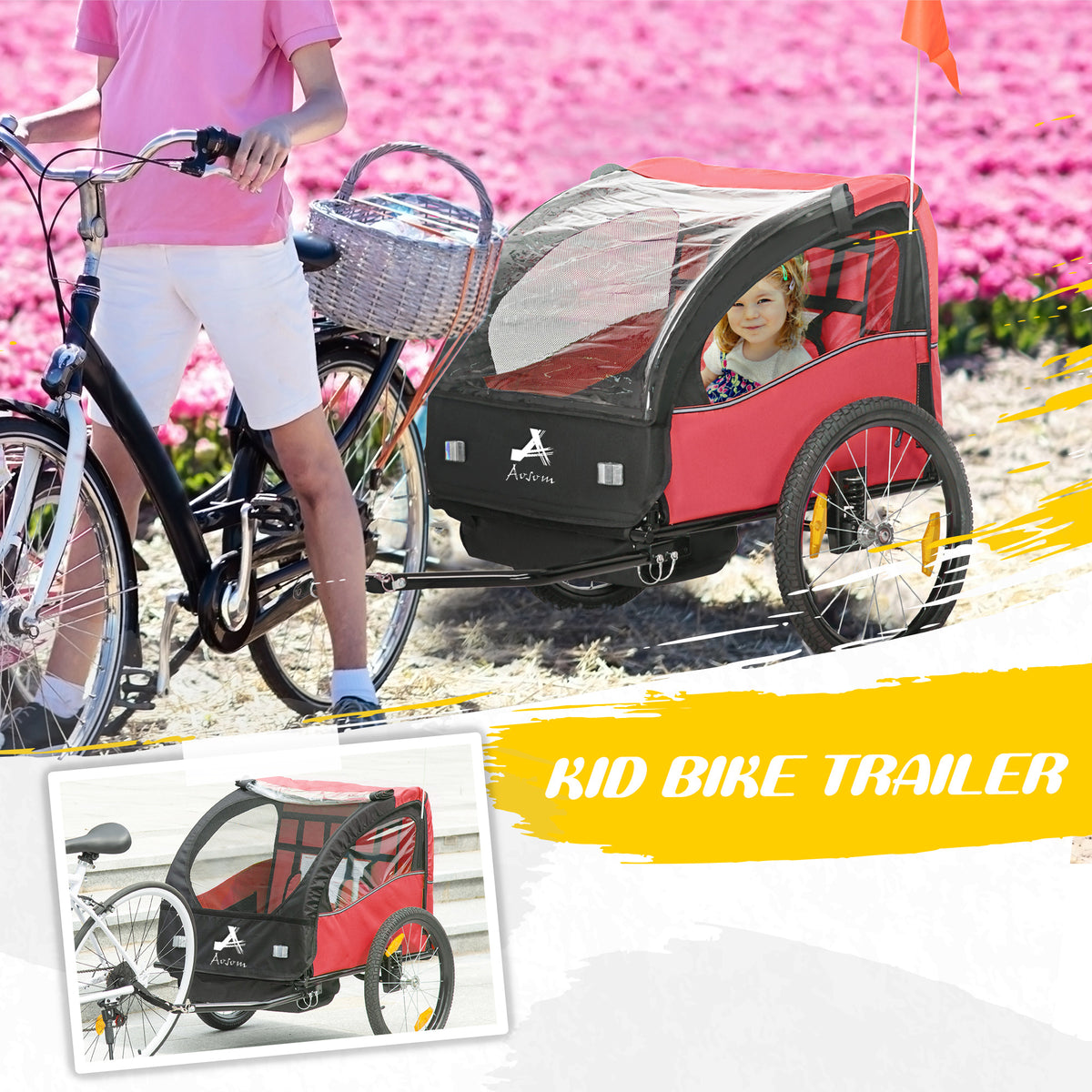 Remolque de bicicleta para dos niños con ruedas de 51 cm