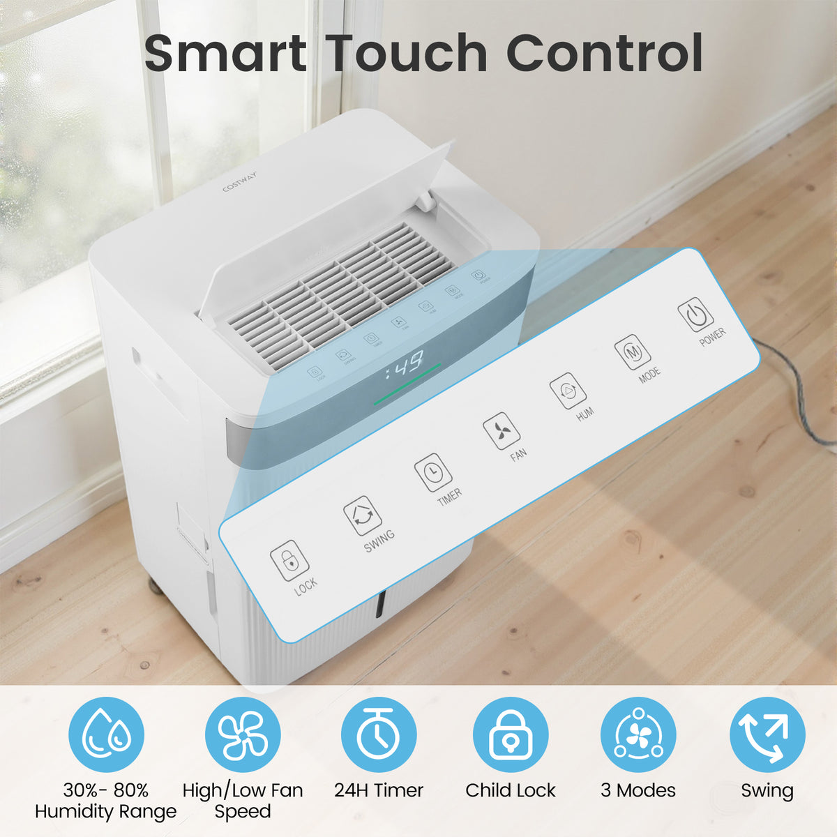 Déshumidificateur intelligent 45 L avec minuterie de 24 h