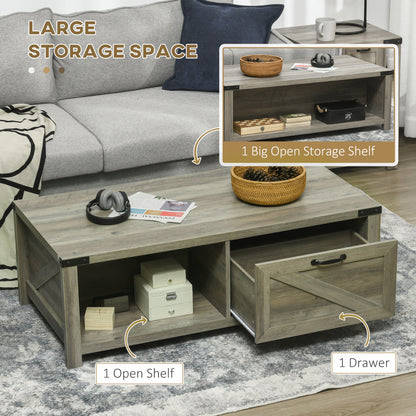 Mesa de centro industrial con cajón y estantes