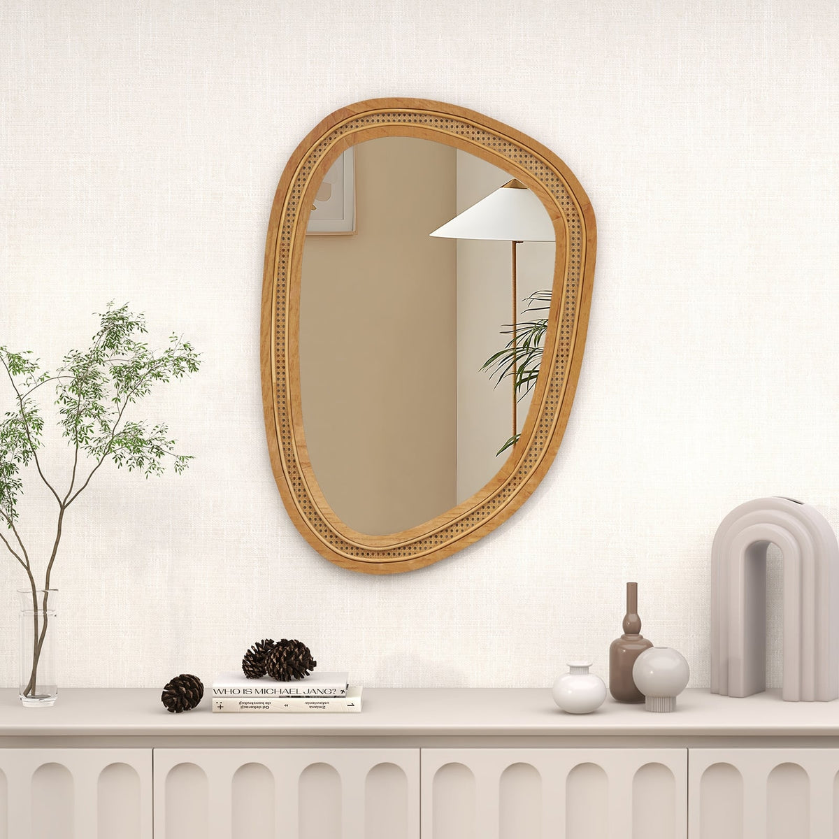 Miroir mural irrégulier rotin PVC