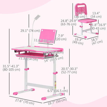 Escritorio infantil ajustable con silla y lámpara LED