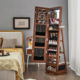 Lockable Swivel Jewelry Cabinet with Full-Length Mirror and LED Lights