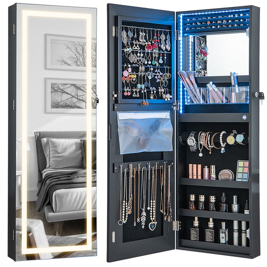 Armoire à bijoux murale verrouillable avec miroir et DEL