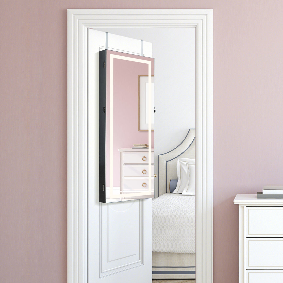 Armoire à bijoux murale verrouillable avec miroir et DEL