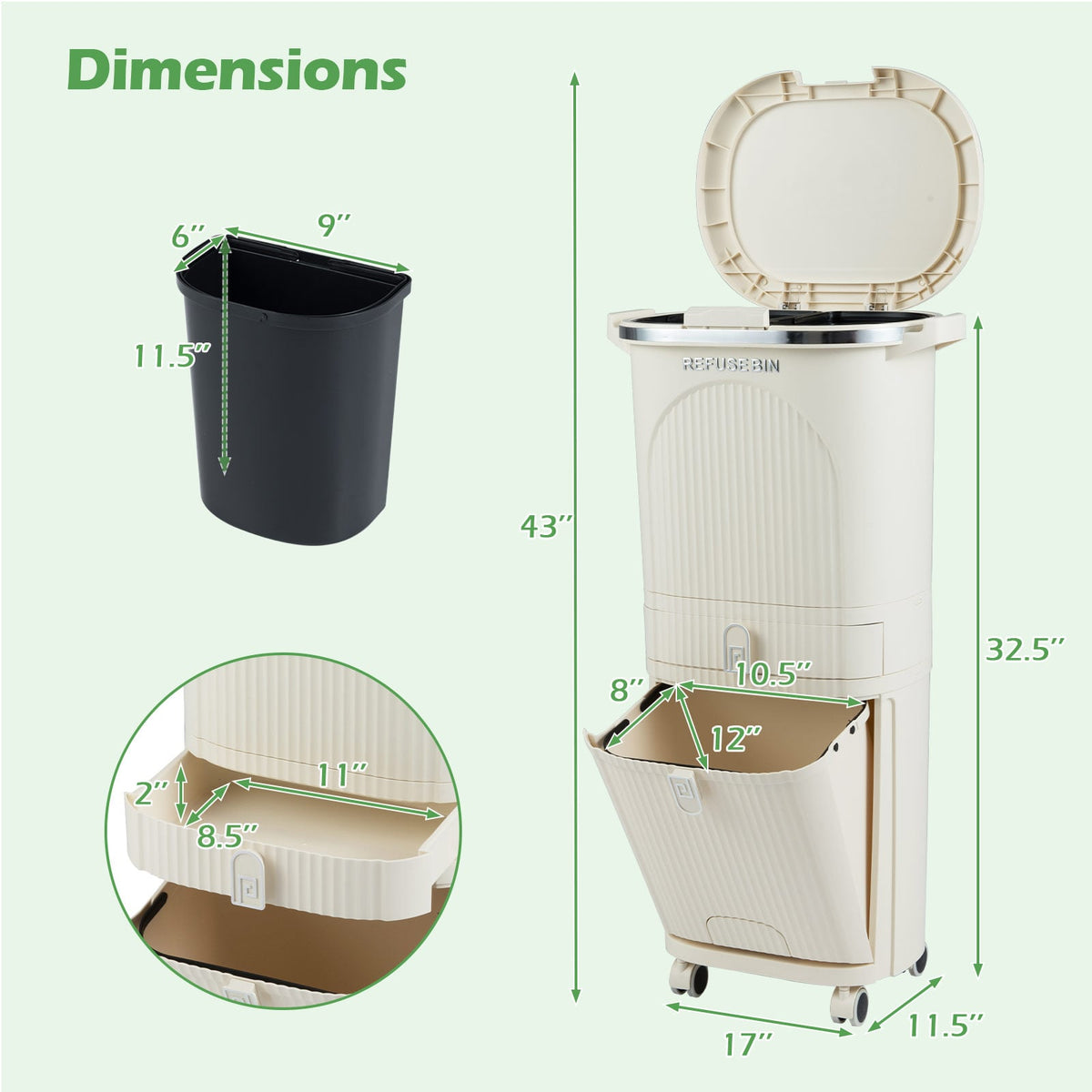 Poubelle de cuisine à tri sélectif 42 litres