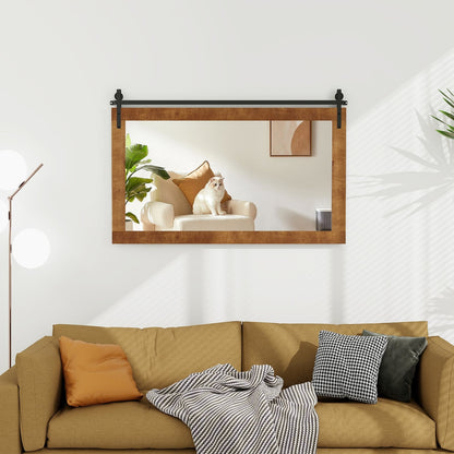 Miroir mural style porte de grange en bois massif 102 x 66 cm