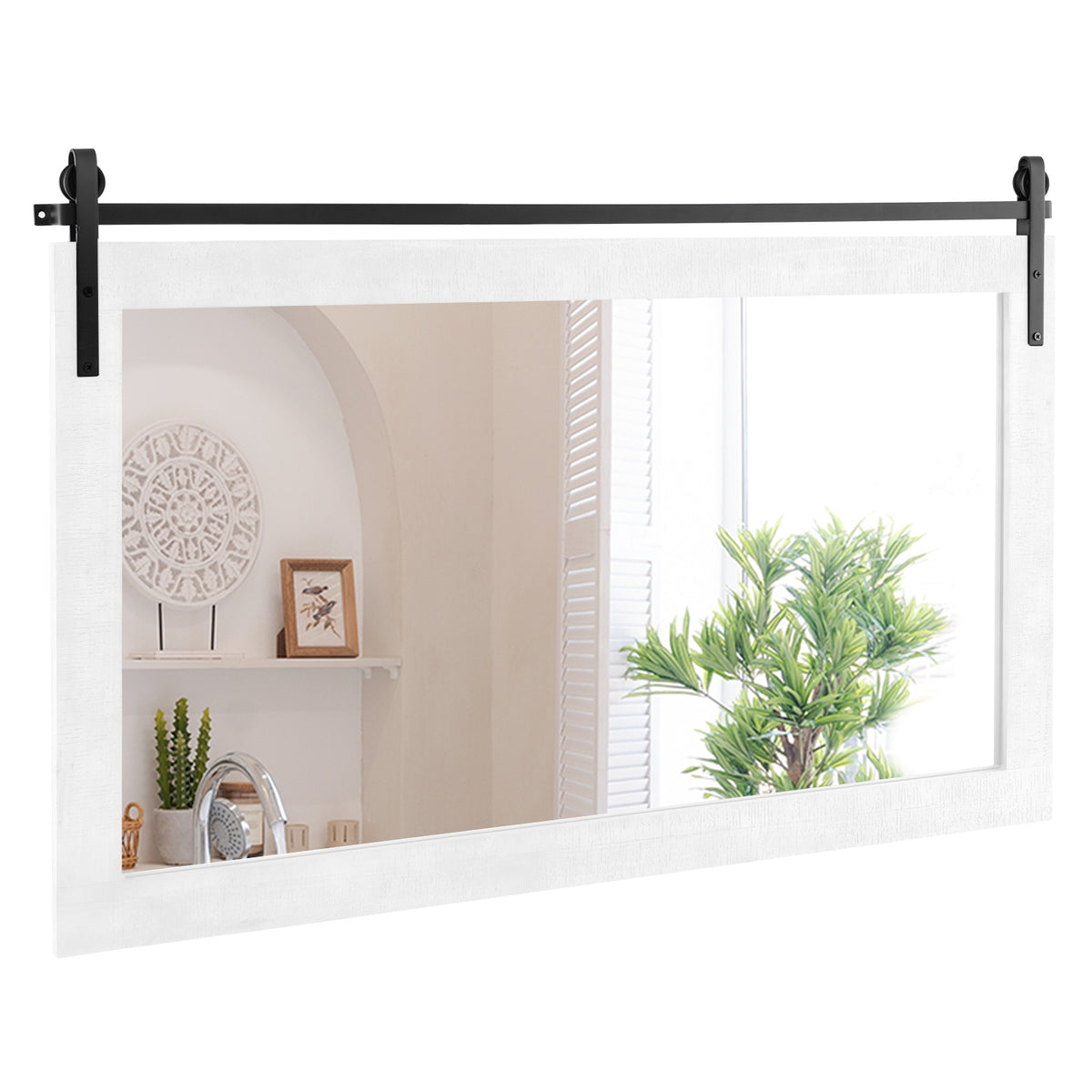 Miroir mural style porte de grange en bois massif 102 x 66 cm