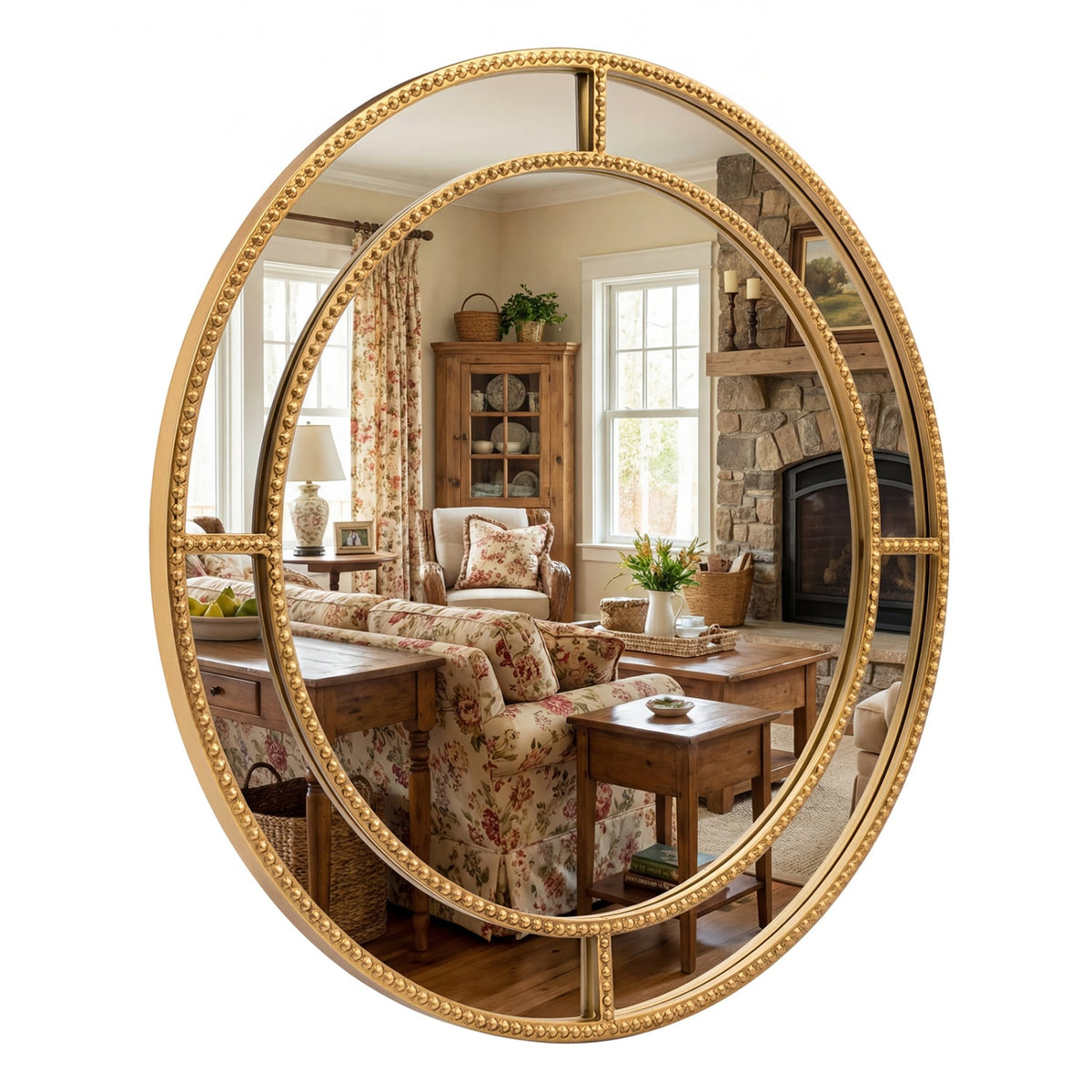 Miroir mural rond doré perlé 71 cm — Or