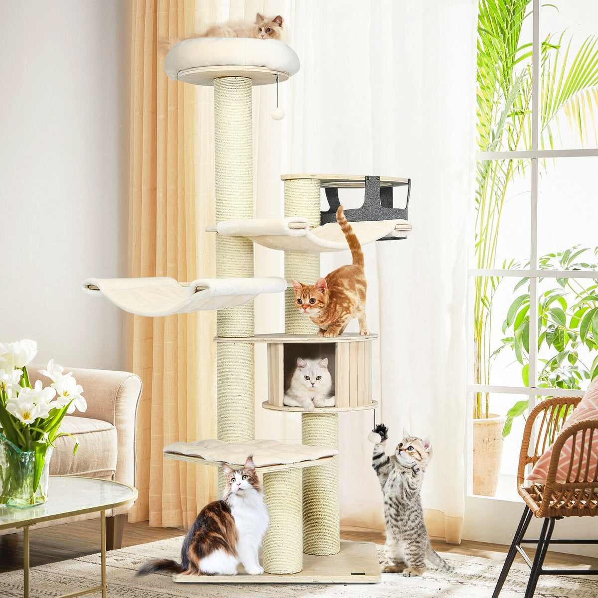 Arbre à chat multiétage griffoir en sisal 197 cm