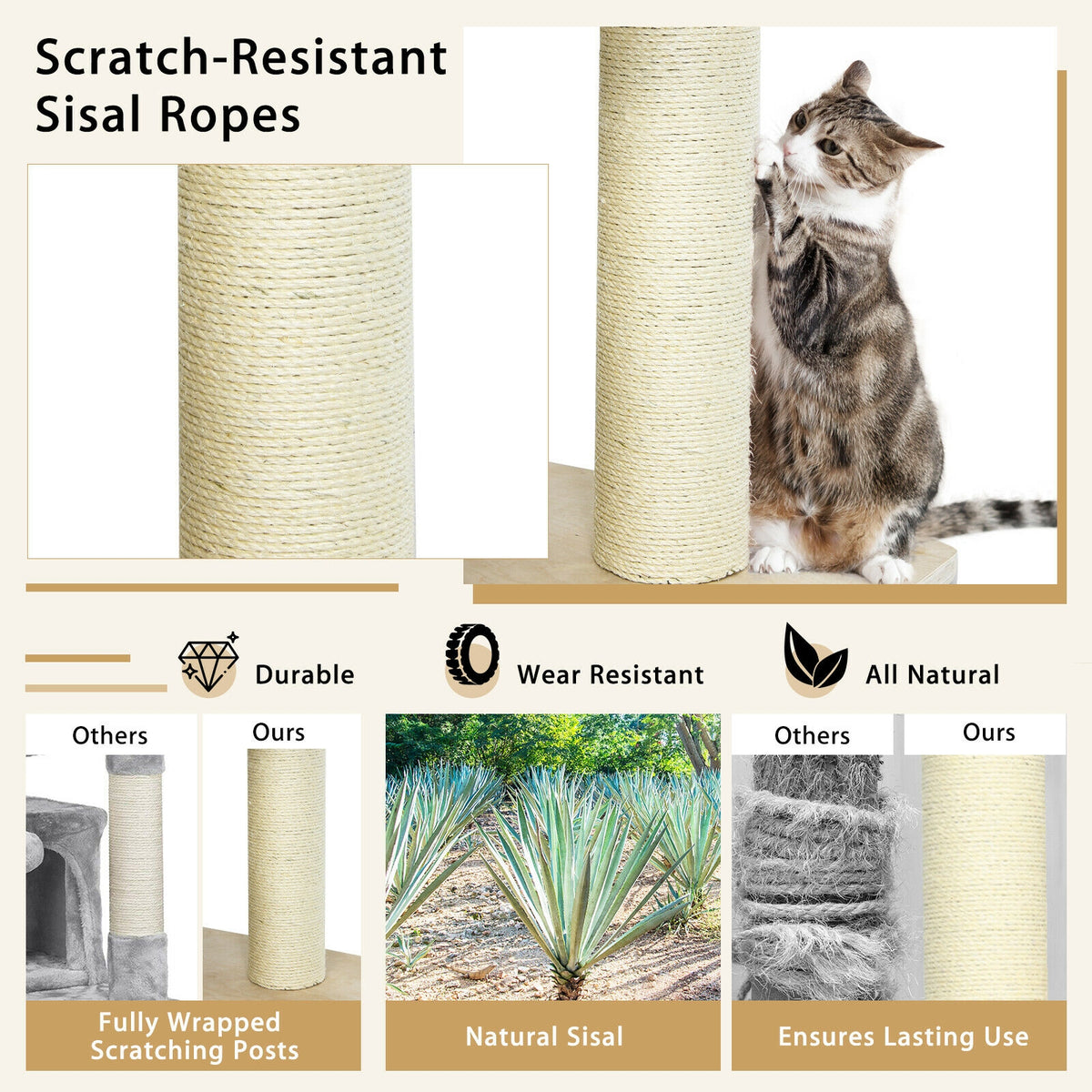 Arbre à chat multiétage griffoir en sisal 197 cm