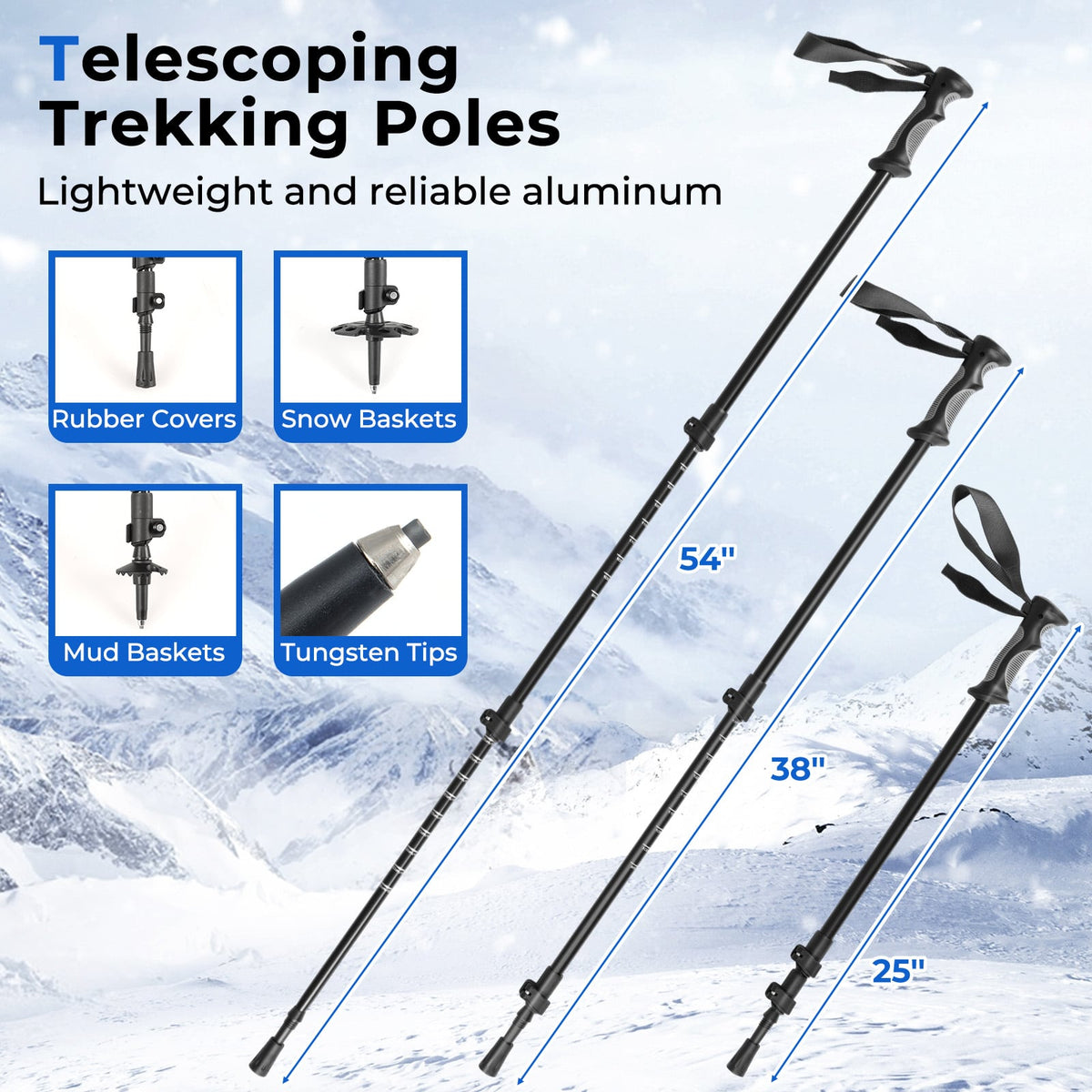 Raquettes à neige 53 cm avec bâtons — Lot de 2