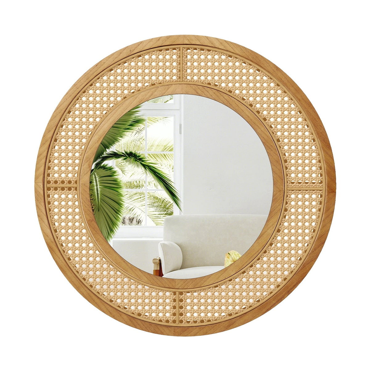 Miroir mural décoratif rond style bohème de 65 cm