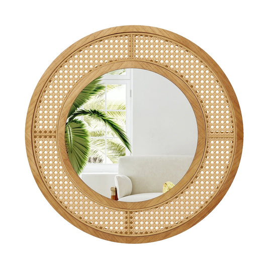 Miroir mural décoratif rond style bohème de 65 cm