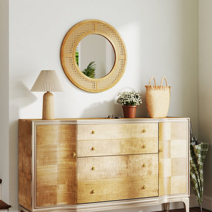 Miroir mural décoratif rond style bohème de 65 cm