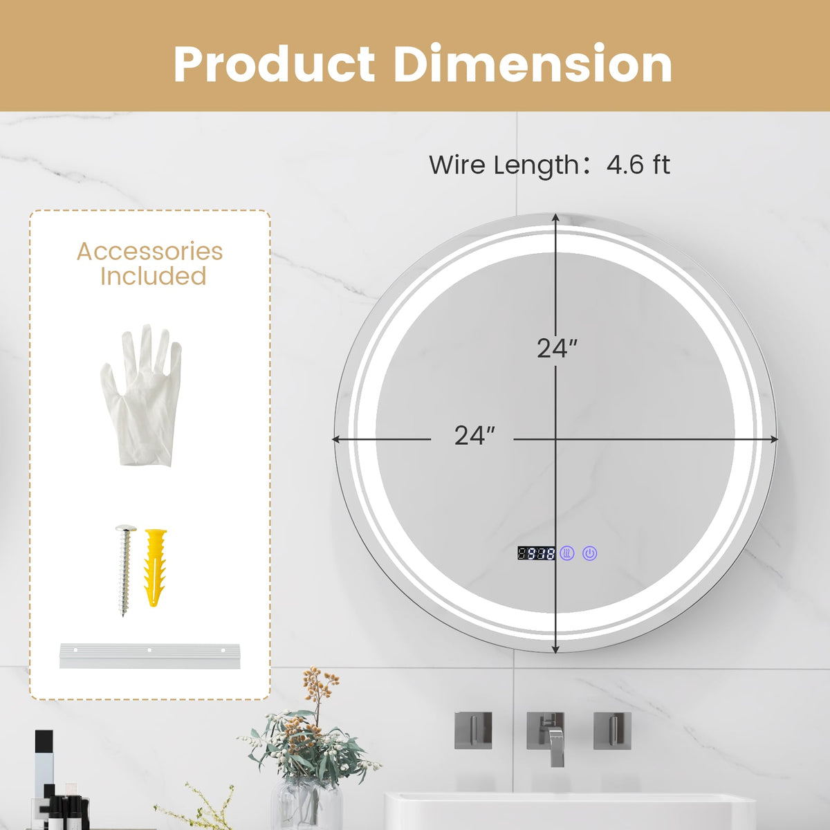 Miroir de salle de bain LED rond anti-buée