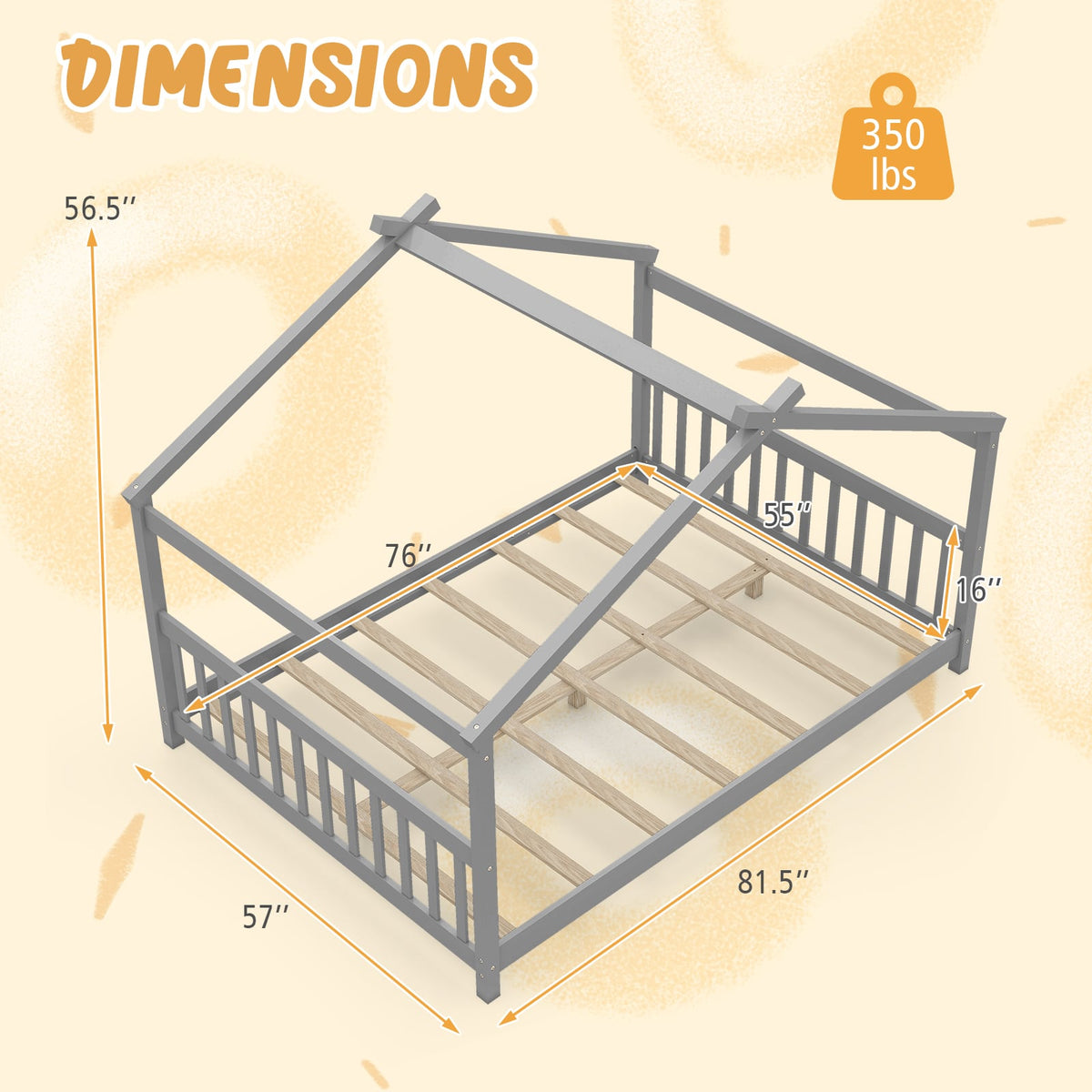 Lit cabane Montessori format double avec tête de lit