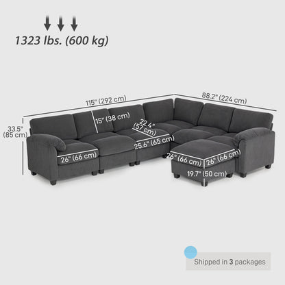 Modular U-Shaped Sectional Sofa in Corduroy