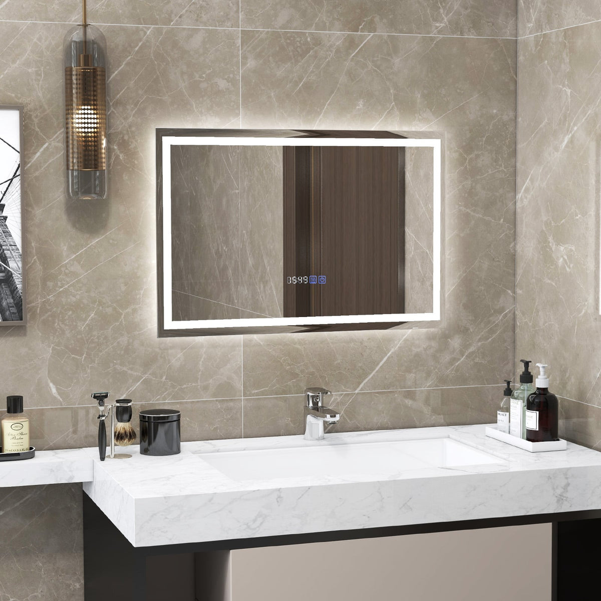 Miroir de salle de bains mural à DEL rectangulaire