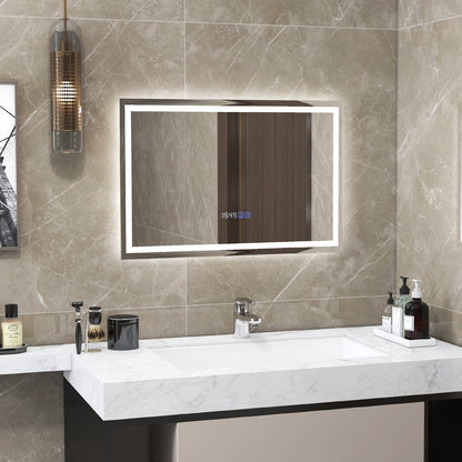 Miroir de salle de bains mural à DEL rectangulaire