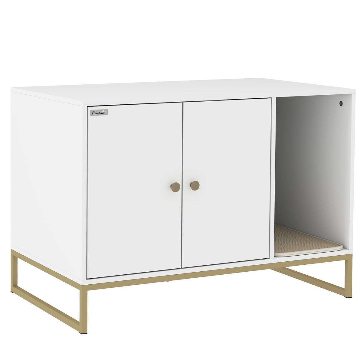 Mueble elegante para ocultar la caja de arena del gato, con patas altas