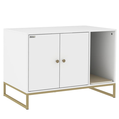 Mueble elegante para ocultar la caja de arena del gato, con patas altas
