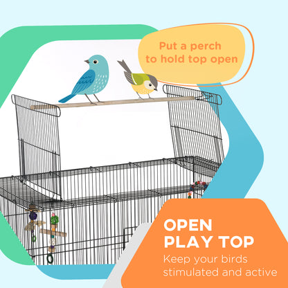 Large bird cage with open top and stand