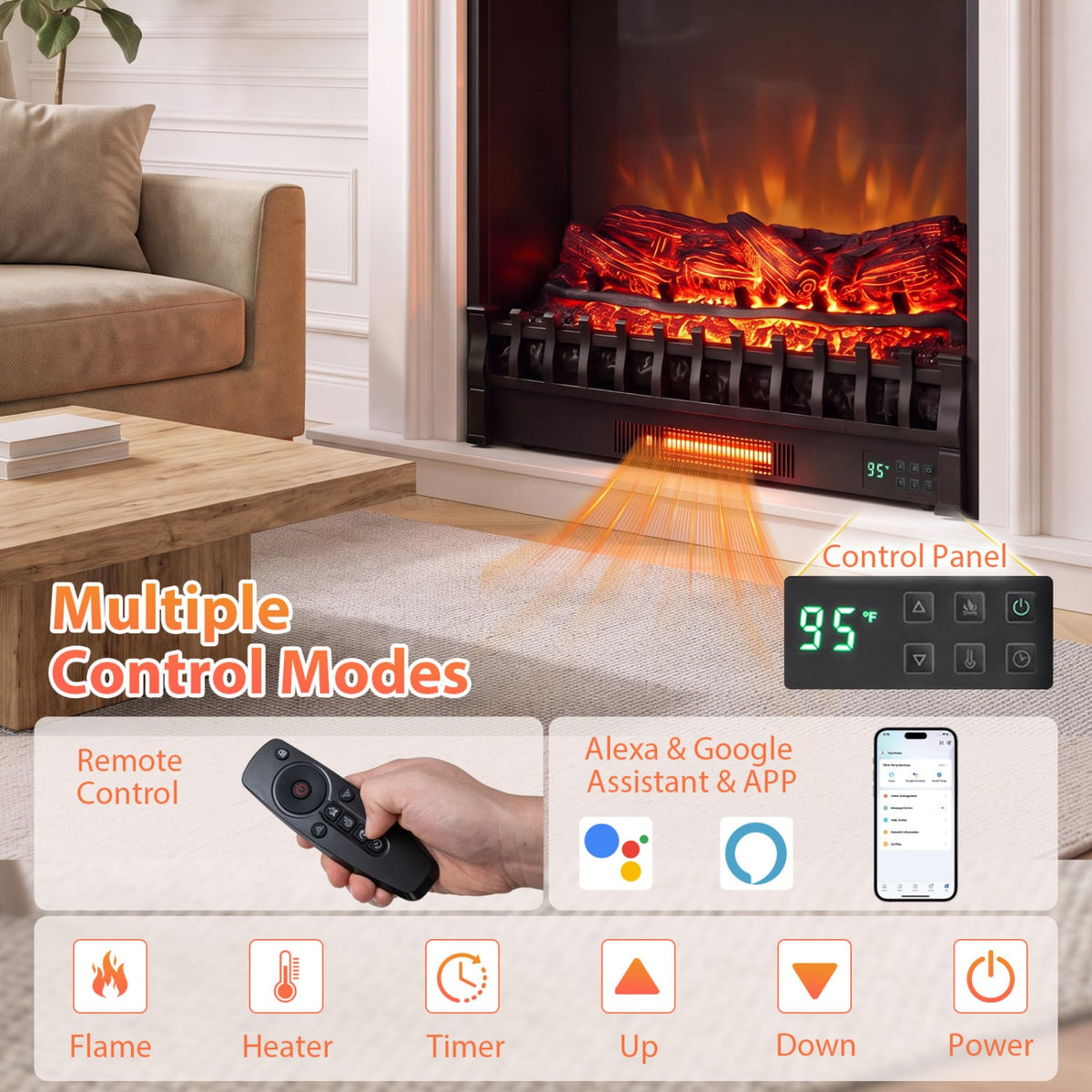 Foyer encastrable WiFi intelligent de 76 cm