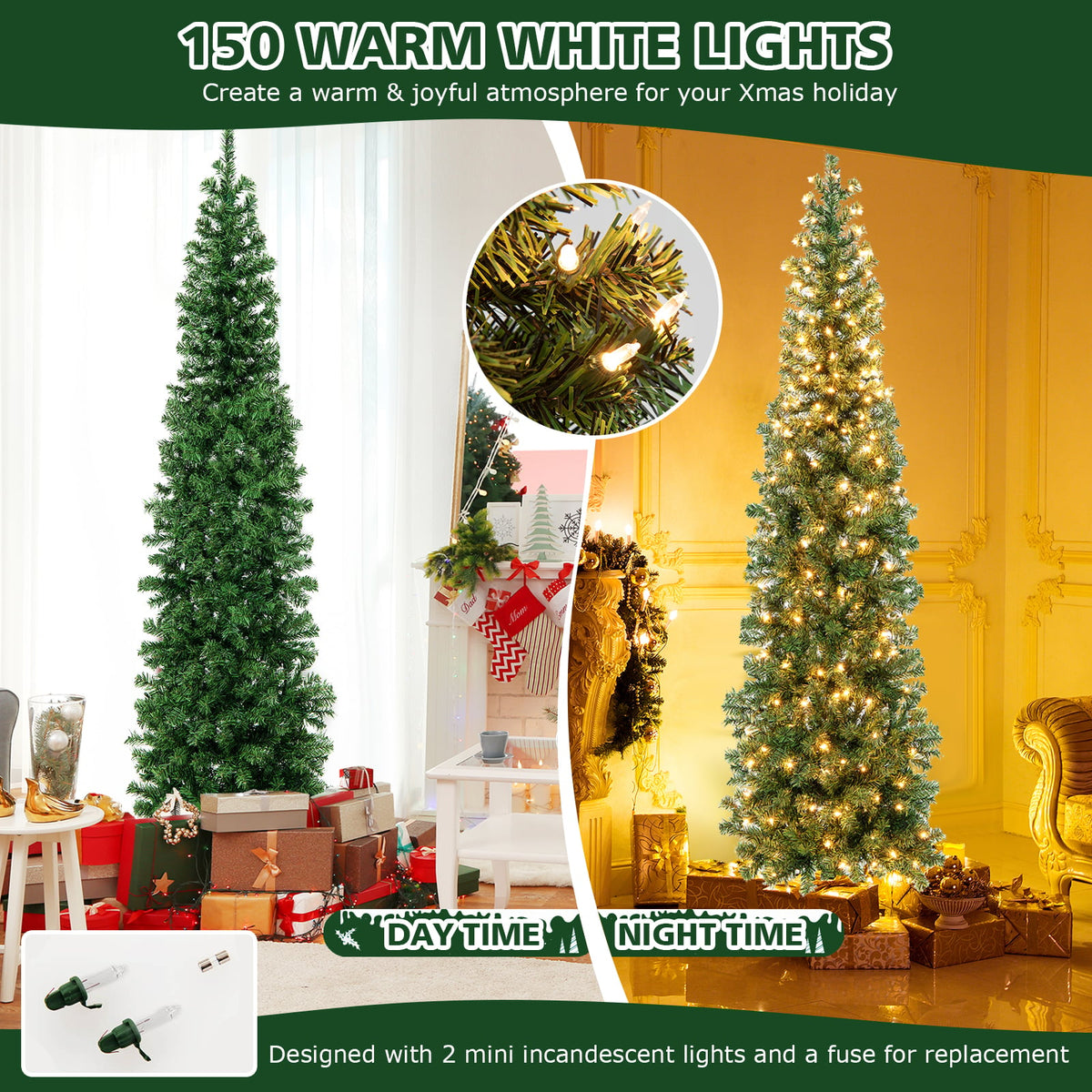 Arbre de Noël mural illuminé 213 cm