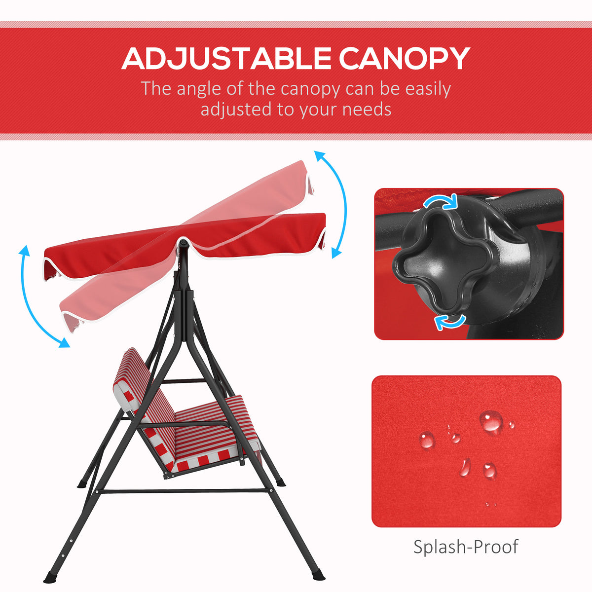 Patio Swing 3 Seater with Adjustable Canopy