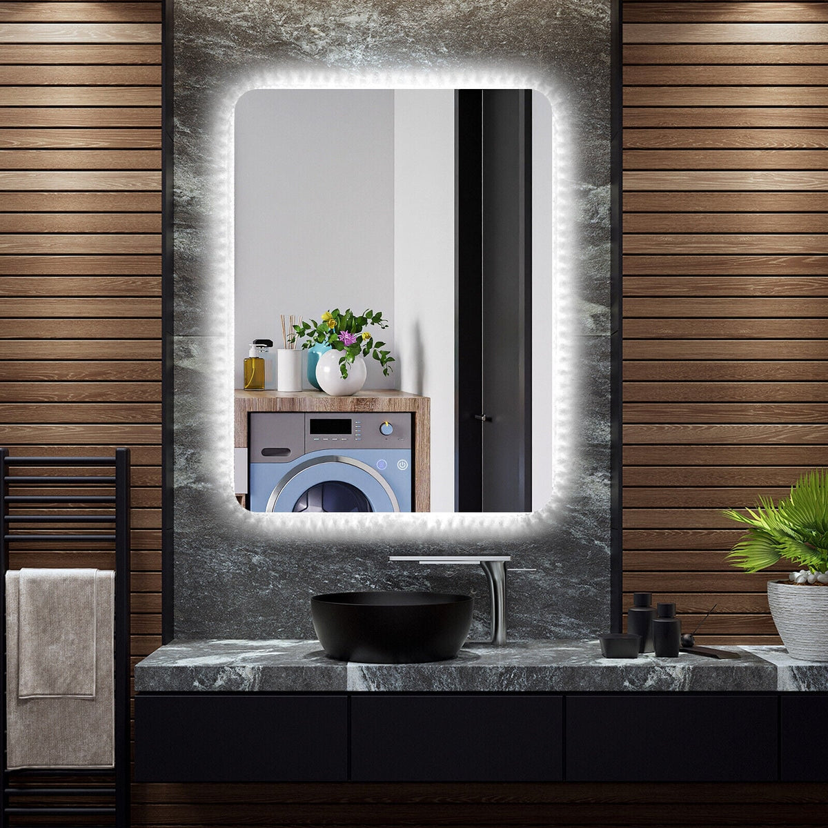 Miroir mural lumineux anti-buée tactile 81 x 61 cm