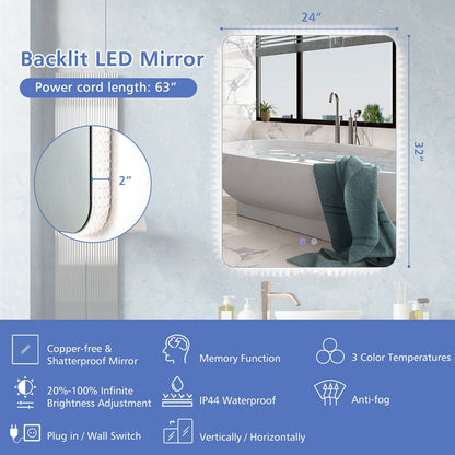 Miroir mural lumineux anti-buée tactile 81 x 61 cm