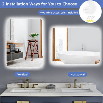 Miroir mural lumineux anti-buée tactile 81 x 61 cm