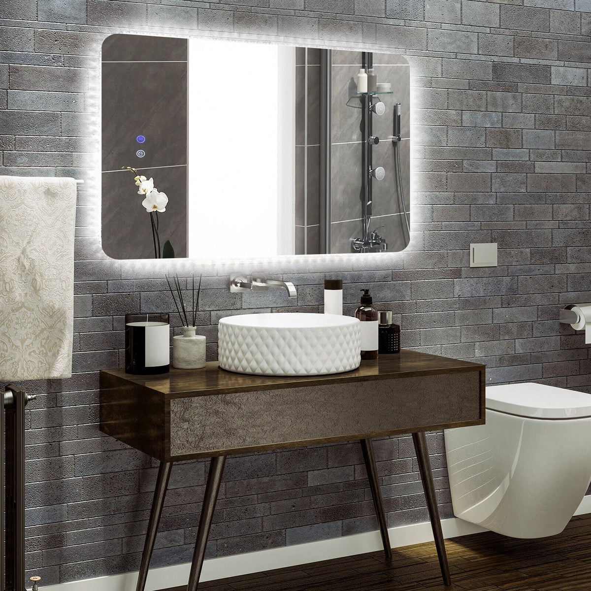 Miroir mural lumineux anti-buée tactile 81 x 61 cm