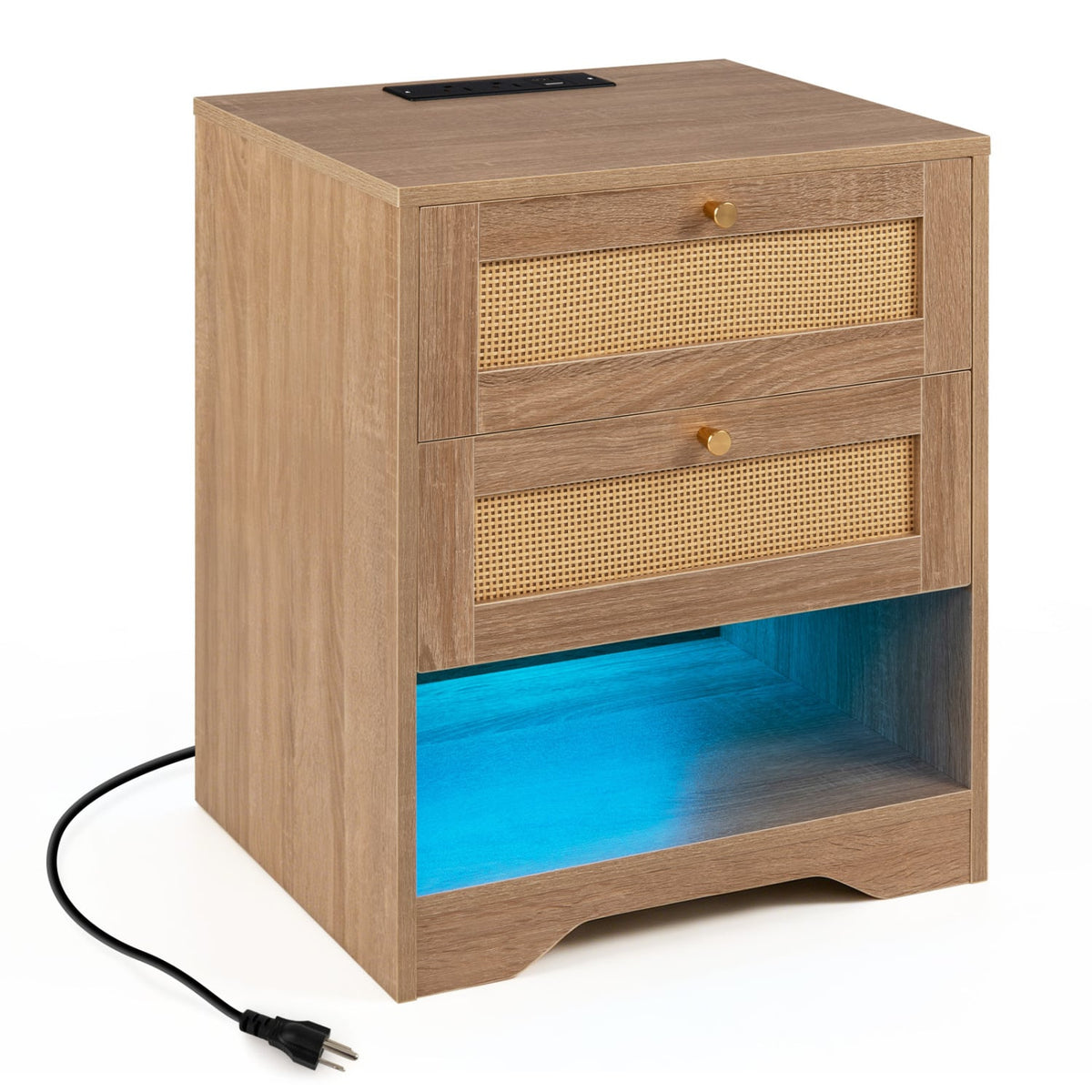 Table de chevet style bohème avec station de charge