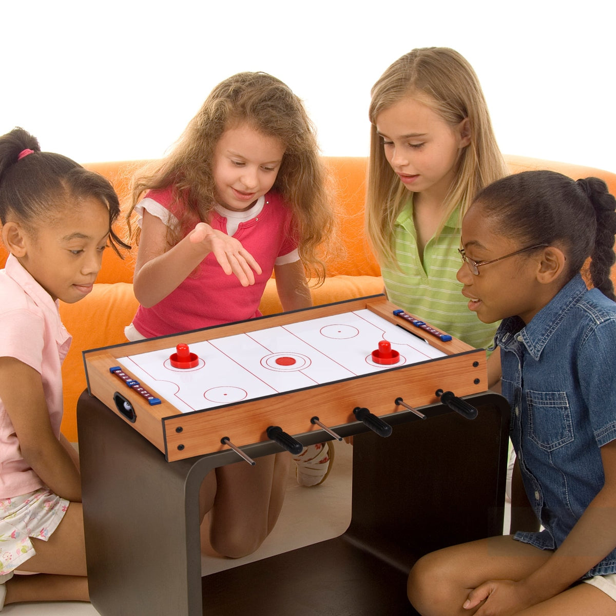 Table de jeu pivotante 2-en-1 air hockey et baby-foot