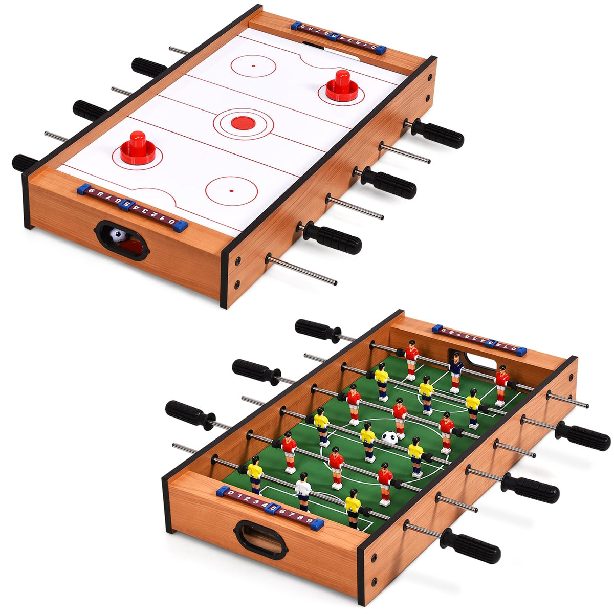 Table de jeu pivotante 2-en-1 air hockey et baby-foot