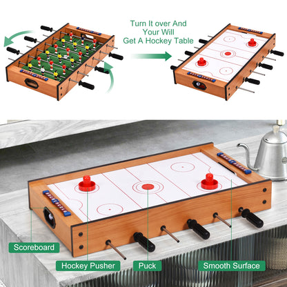 Table de jeu pivotante 2-en-1 air hockey et baby-foot