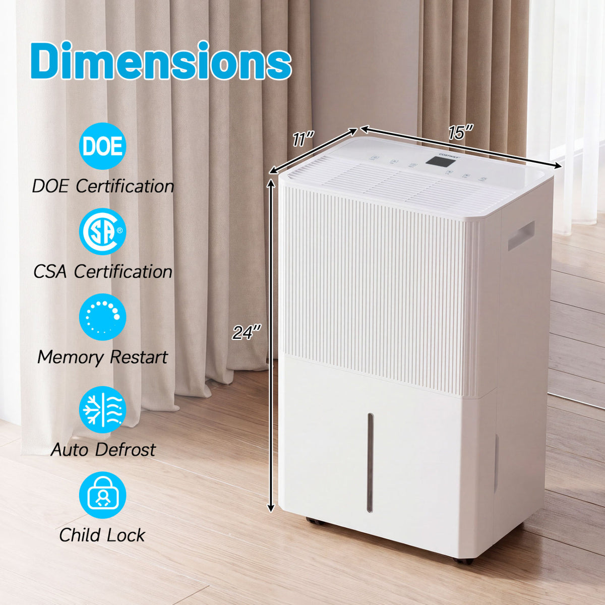 Déshumidificateur intelligent avec affichage ACL et tuyau de drainage