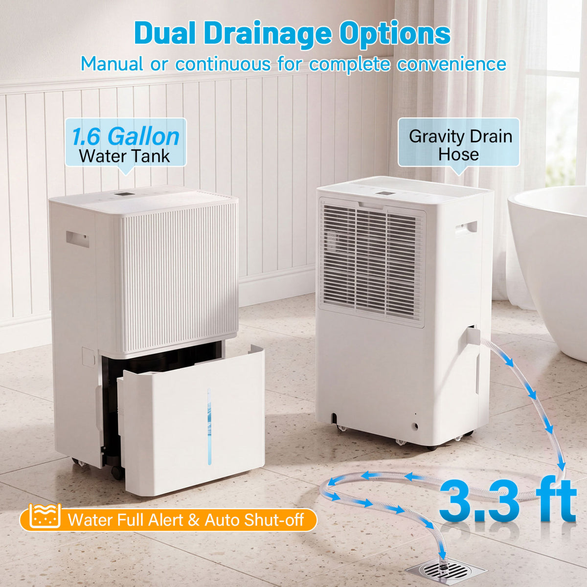 Déshumidificateur intelligent avec affichage ACL et tuyau de drainage