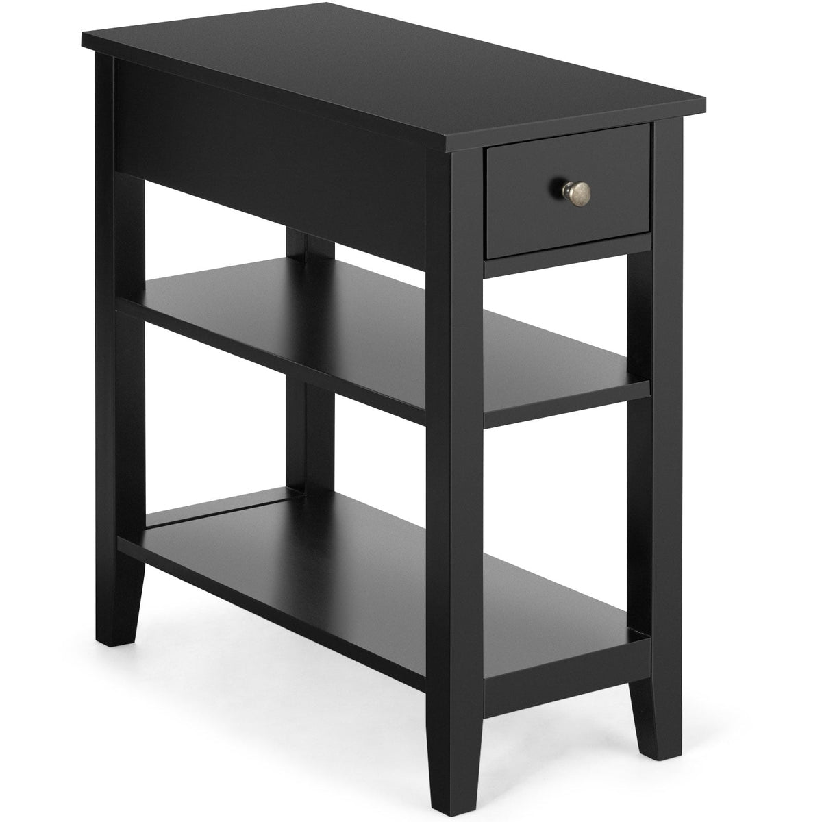 Table de chevet étroite à trois niveaux avec tiroir