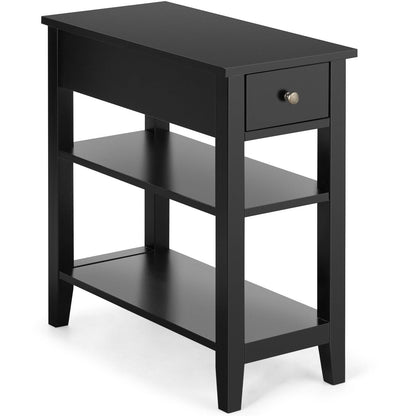 Table de chevet étroite à trois niveaux avec tiroir