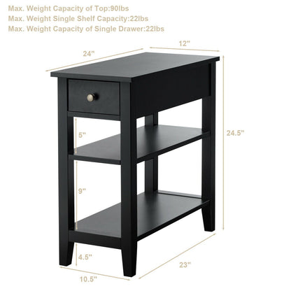 Table de chevet étroite à trois niveaux avec tiroir