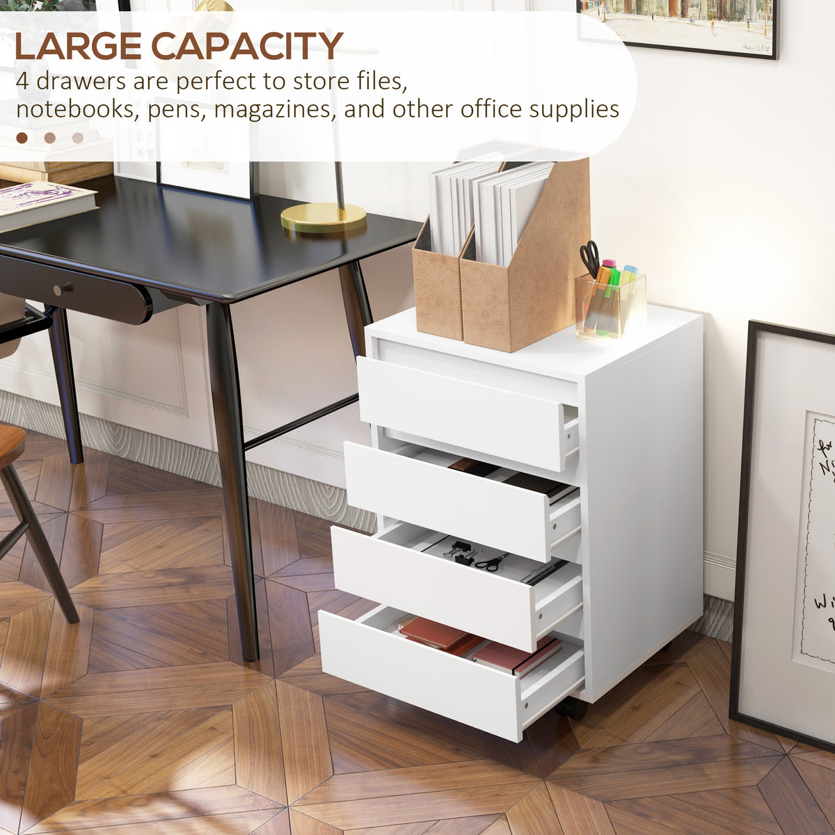Mobile 4-drawer office filing cabinet