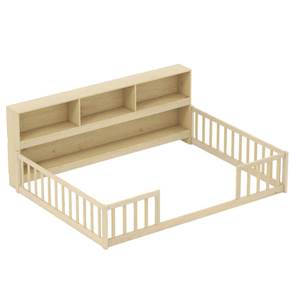 Lit Montessori de sol avec bibliothèque