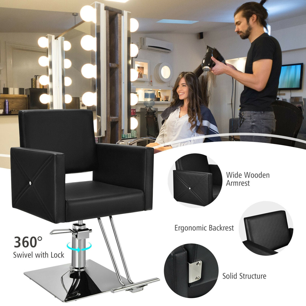 Chaise de salon de coiffure hydraulique pivotante